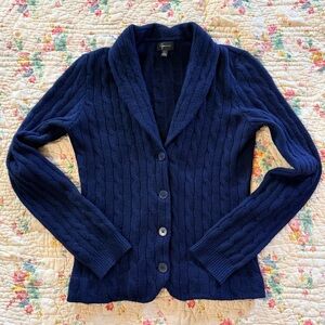 Aqua Cable Knit Shawl Collar Cashmere Cardigan Navy - Large